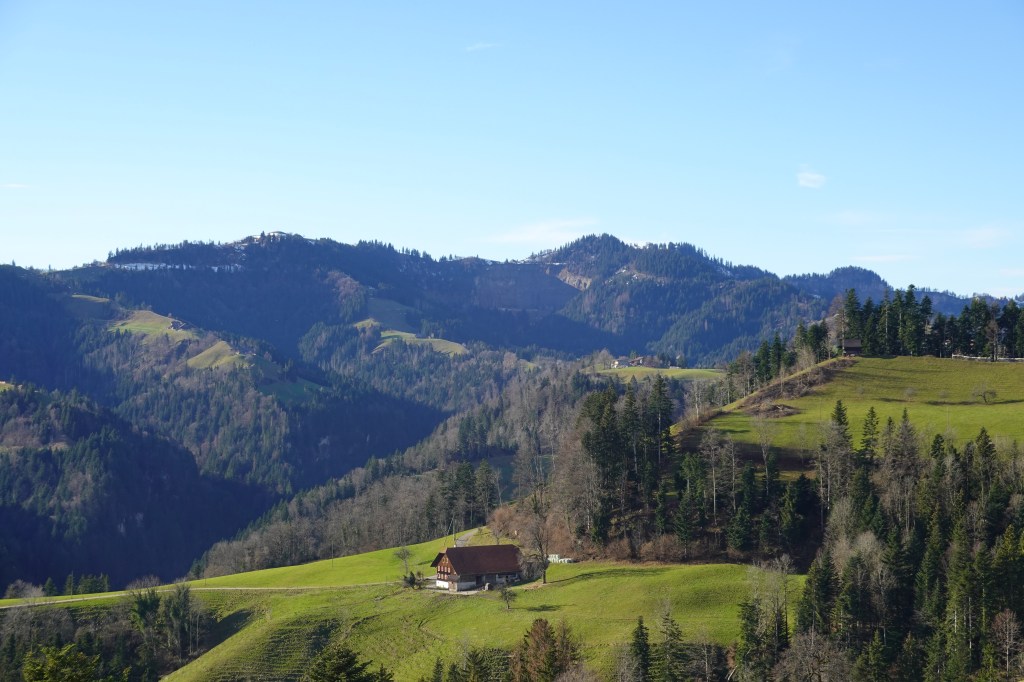 Napf vom Menzberg aus mit dem Mittler-Bergbühl im Vordergrund. Im Winter.